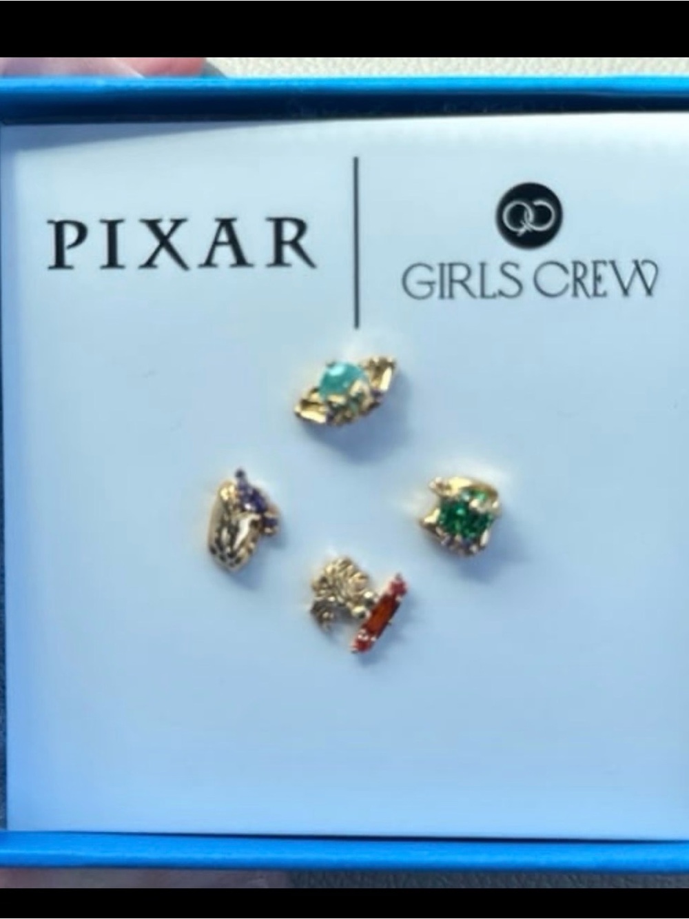 PIXAR x Girls Crew Gold Tone Character Stud Earring Set with Multicolor Stones